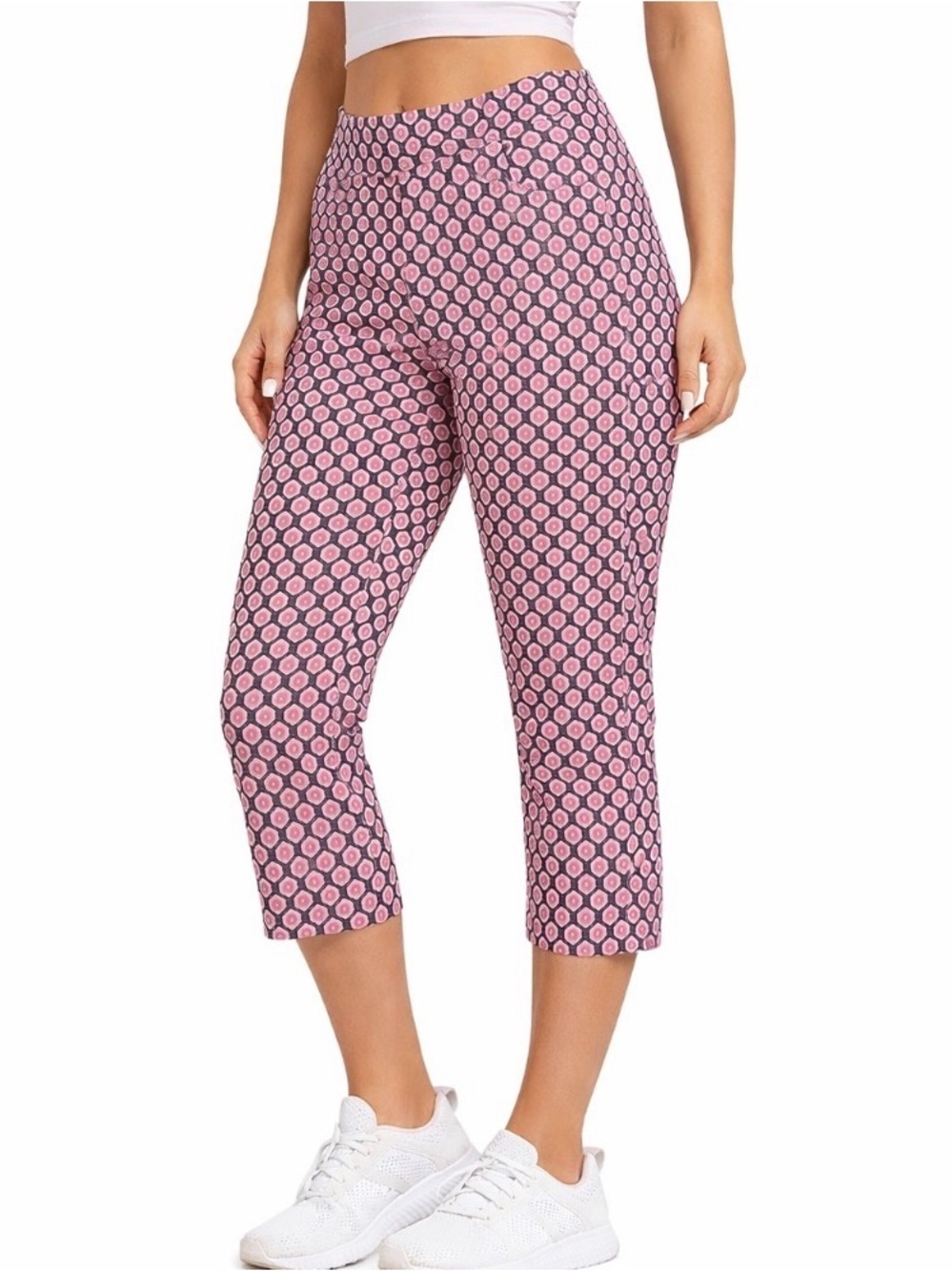 Loft Womens Pants Marisa Cropped Black Pink SZ 6 with stretch mid calf